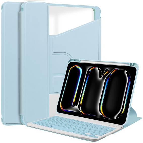 Billentyűzet tok iPad Pro 11" 2024 (5 gen.), Rotary 360° Leather, világoskék