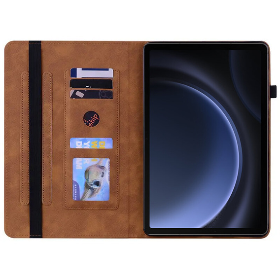 Tok Samsung Galaxy Tab S10 Lite / S10 FE / S9 FE, Wallet Pen Slot, barna