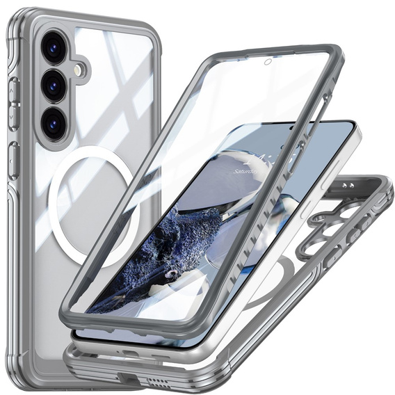 Tok Samsung Galaxy S25 FE-hoz, Shockproof, üveggel, MagSafe-hoz, szürke