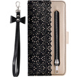 Flap tok Samsung Galaxy A25 5G, Wallet Pocket Zipper Lace, fekete