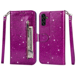 Pattintható tok a Samsung Galaxy A35 5G, Wallet Zipper Pocket Glittery, lila