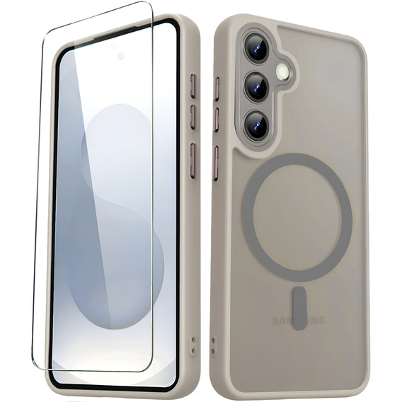 Tok Samsung Galaxy S25-hoz, MagSafe, ERBORD Matt Case, szürke + képernyőüveg