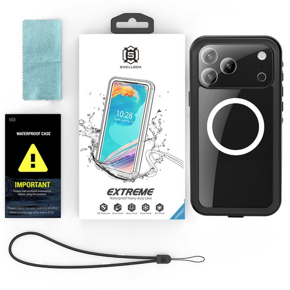 Tok iPhone 17 Pro Max készülékhez, IP68 vízálló, SHELLBOX MagSafe, fekete