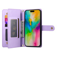 Pattintható tok a iPhone 16 Pro Max, Wallet Zipper Pocket, lila
