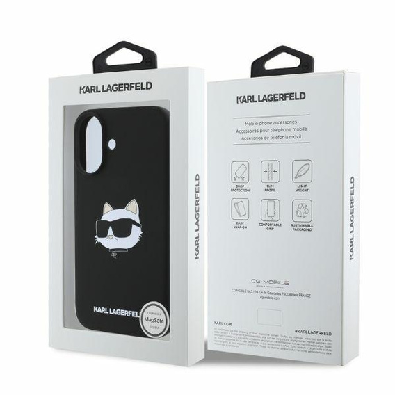 Karl Lagerfeld szilikon Choupette fej mintás tok iPhone 16-hoz