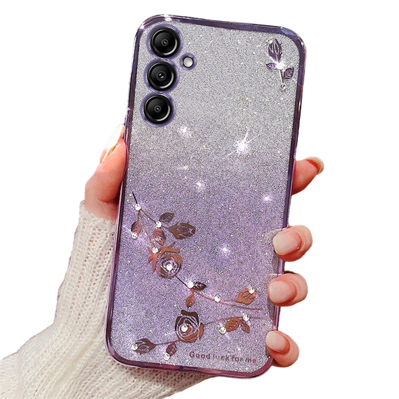 tok Samsung Galaxy A55 5G, csillogó virág, rózsaszín rose gold