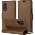 Tok Oppo A18 4G / A38 4G, ERBORD Glossy Litchi, pénztárca patenttal, barna