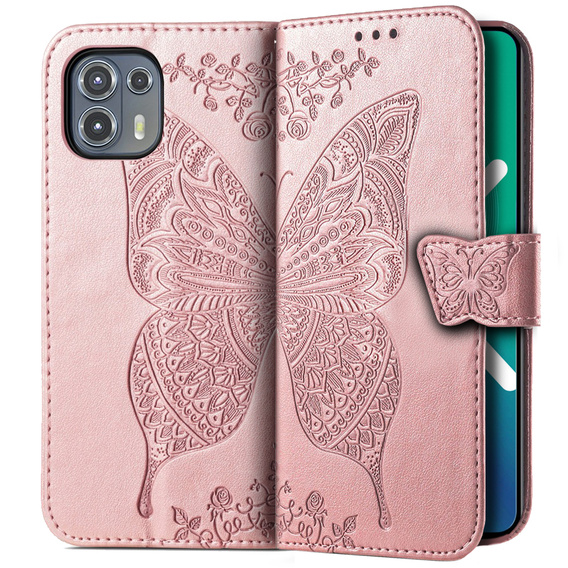 Pattintható tok a Motorola Edge 20 Lite, Butterfly, rózsaszín rose gold