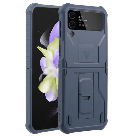 Páncélozott tok Samsung Galaxy Z Flip 4 5G készülékhez, Dexnor Clip Holder, sötétkék színű