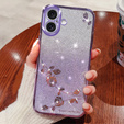Tok iPhone 16, Glitter Flower, lila
