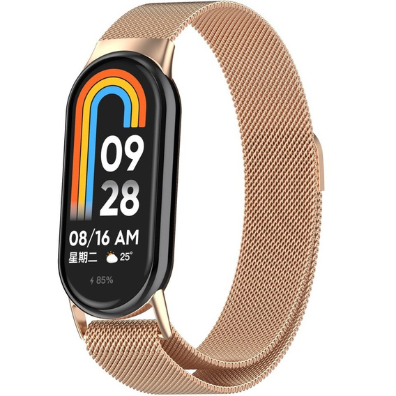 Milánói karkötő szíj tokkal a Xiaomi Smart Band 10 / 9 / 8, rózsaarany