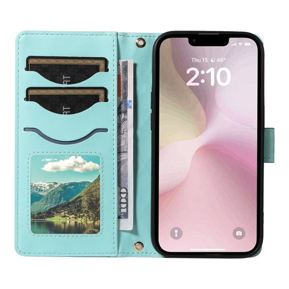 Flap tok iPhone 16E, Rhombus Crossbody Leather, zöld