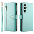 Pattintható tok a Samsung Galaxy S24 FE, Wallet Zipper Pocket, zöld