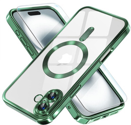 Tok iPhone 16 Plus-hoz, Electro MagSafe, zöld + üveg a képernyőhöz