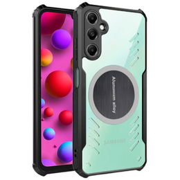 Tok Samsung Galaxy M15 5G, mágneses lemezzel, átlátszó / fekete