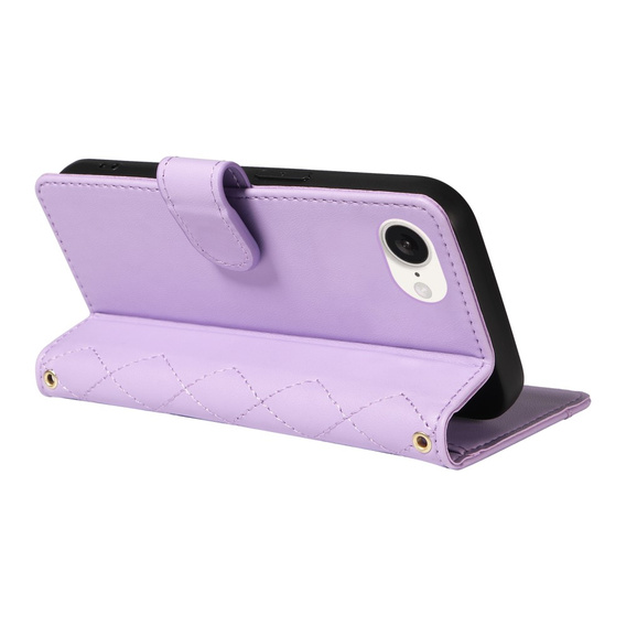 Flap tok iPhone 16E, Rhombus Crossbody Leather, lila