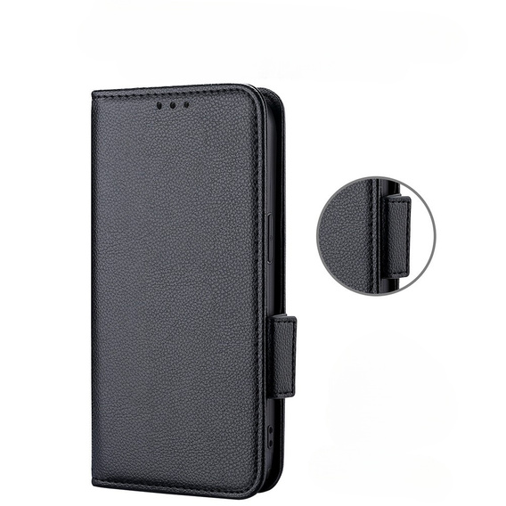 Pattintható tok a Nokia X30 5G, Wallet Litchi Magnet Case, fekete