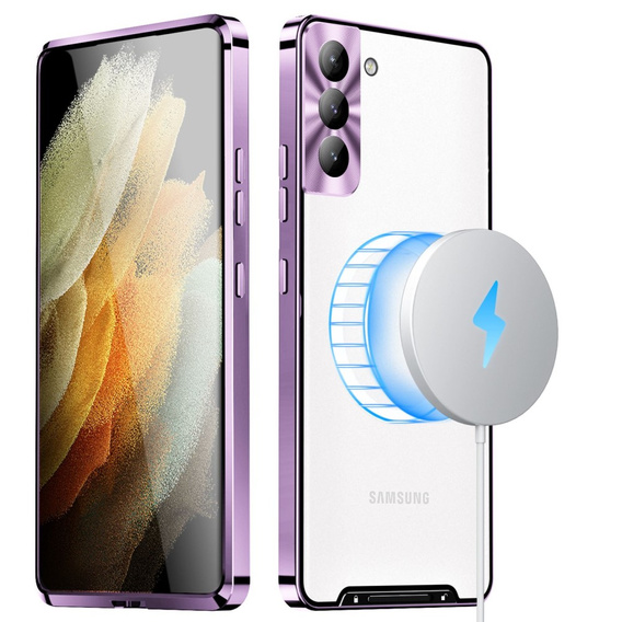 Kameravédő tok Samsung Galaxy S21 FE 5G, CamShield MagSafe, átlátszó / lila
