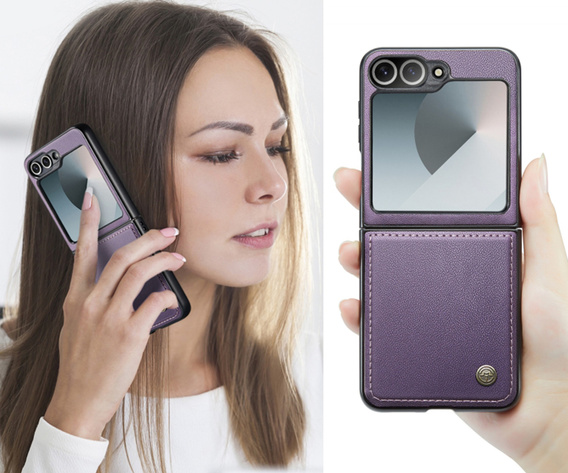 Tojás Samsung Galaxy Z Flip7 FE / Z Flip6, CASEME Litchi Leather, lila