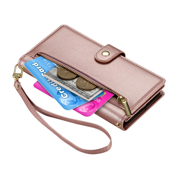 Pattintható tok a Samsung Galaxy S24 FE, Wallet Zipper Pocket, rózsaszín