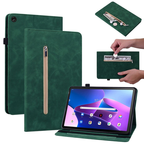 Tok Lenovo Tab M10 10.1 Gen 3, Wallet Pen Slot, zöld