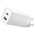 Baseus GaN2 Lite 65 W USB-C + USB-A hálózati töltő, fehér (EU)