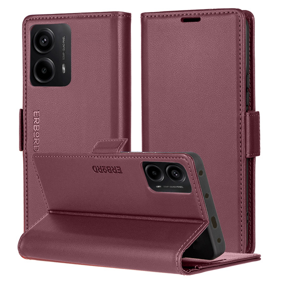 Tok Motorola Moto G24 Power, ERBORD Glossy Litchi, pénztárca patenttal, piros