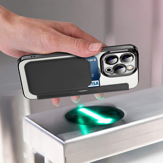 Pattintható tok a iPhone 13 Pro Max, RFID Wallet MagSafe CamShield, fekete