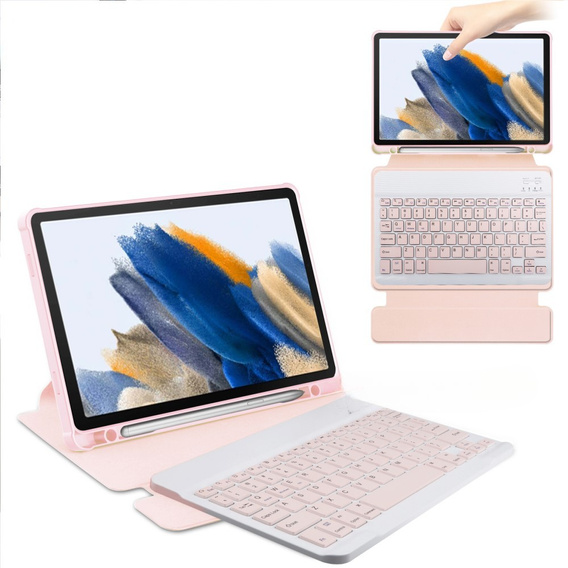 Billentyűzet tok Samsung Galaxy Tab A9+, Rotary 360° Leather, rózsaszín rose gold