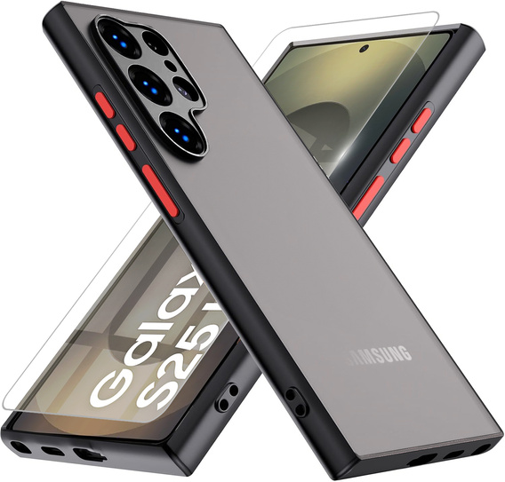 Szilikon tok Samsung Galaxy S25 Ultra, kamera védelemmel, átlátszó / fekete + 9H edzett üveg