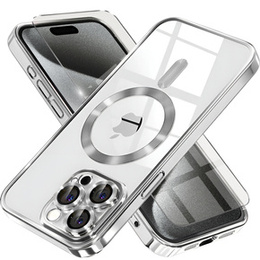 Tok iPhone 15 Pro Max-hoz, Electro MagSafe, ezüst + üveg a képernyőhöz