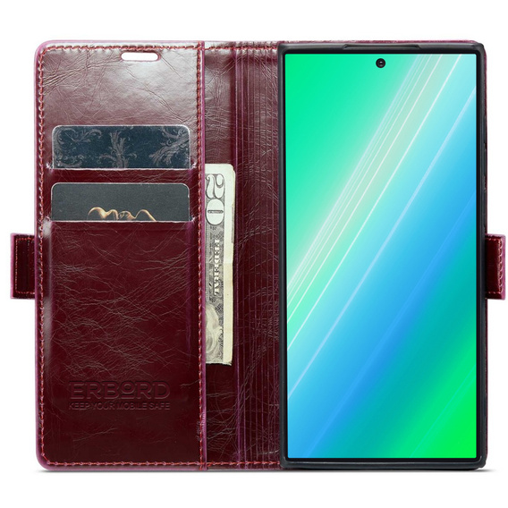 Pattintható tok a Samsung Galaxy S23 Ultra, ERBORD Waxy Wallet, piros