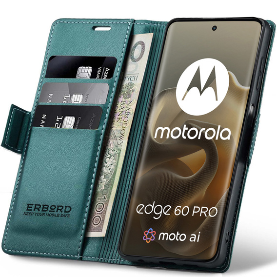 ERBORD Fényes Litchi pénztárca Motorola Edge 60 Pro számára