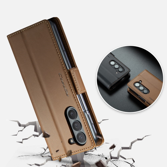 CASEME flip tok Samsung Galaxy Z Fold6 5G, Litchi Wallet, barna