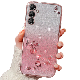 tok Samsung Galaxy A25 5G, csillogó virág, rózsaszín rose gold