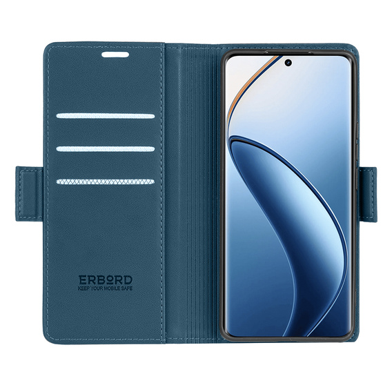 Tok Realme 12 Pro 5G / 12 Pro+ 5G, ERBORD Glossy Litchi, pénztárca patenttal, kék