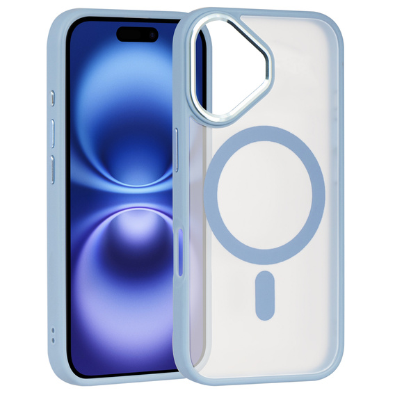 Tok iPhone 16-hoz, MagSafe, ERBORD Matt Case, átlátszó / kék + képernyőüveg
