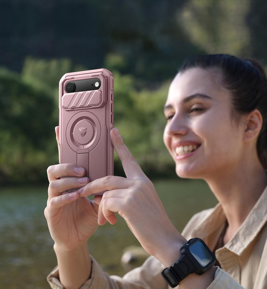 Dexnor páncélozott tok állvánnyal és fényképezőgép zárral, MagSafe iPhone Air készülékhez