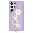Tok Samsung Galaxy S24 Ultra, Leather Flower Card Slot, lila