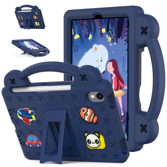 Gyermek tok iPad mini 8.3" 2021 (6 gen.) / iPad mini 8.3" 2024 (7 gen.), Cute Patterns, állvánnyal, sötétkék