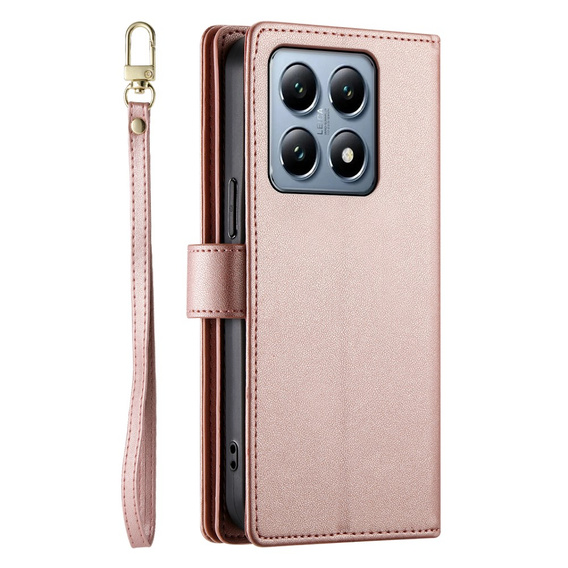Pattintható tok a Xiaomi 14T Pro, Wallet Zipper Pocket, rózsaszín