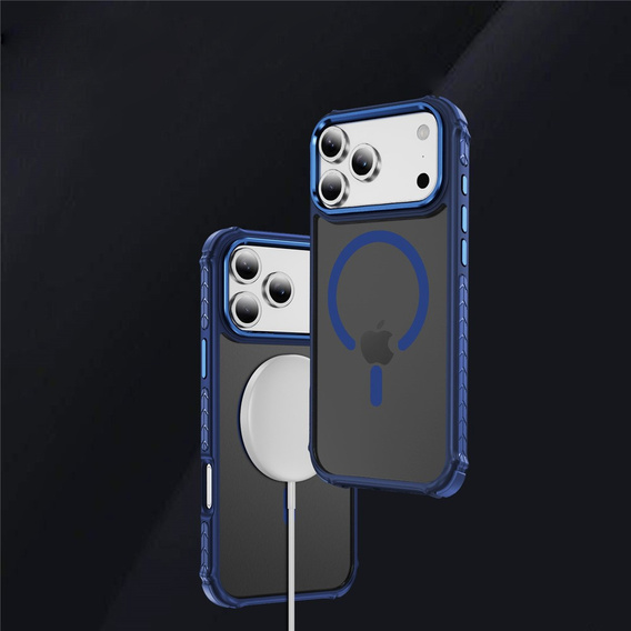 Matt tok iPhone 17 Pro Max készülékhez, páncélozott, MagSafe-hoz, füstös, kék oldallal