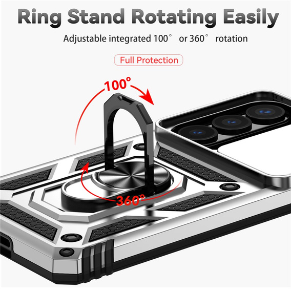Páncélozott tok állvánnyal és objektívvédővel Samsung Galaxy S26 készülékhez, ezüst színű