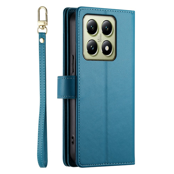 Pattintható tok a Xiaomi 14T, Wallet Zipper Pocket, kék