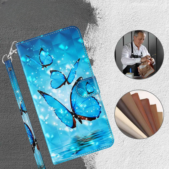 Pattintható tok a Samsung Galaxy A14 4G/5G, Wallet Butterfly, kék