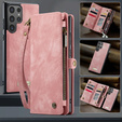 CASEME tok Samsung Galaxy S25 Ultra, Retro Leather Wallet, szíjjal, rózsaszín