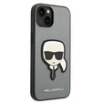 Karl Lagerfeld Telefontok a iPhone 14, Saffiano Karl's Head Patch, ezüst