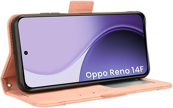 Flip tok Oppo Reno 14F, Kártya slot, pénztárca, rózsaszín, rózsaszín