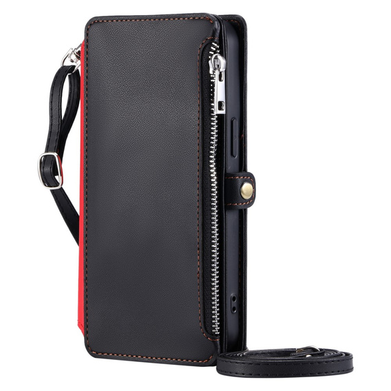 Pattintható tok a Xiaomi Redmi 14C / Xiaomi Poco C75, Wallet Zipper Pocket, fekete