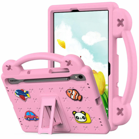 Gyermek tok Samsung Galaxy Tab S10 Lite / S10 FE / S9 FE, Cute Patterns, állvánnyal, rózsaszín